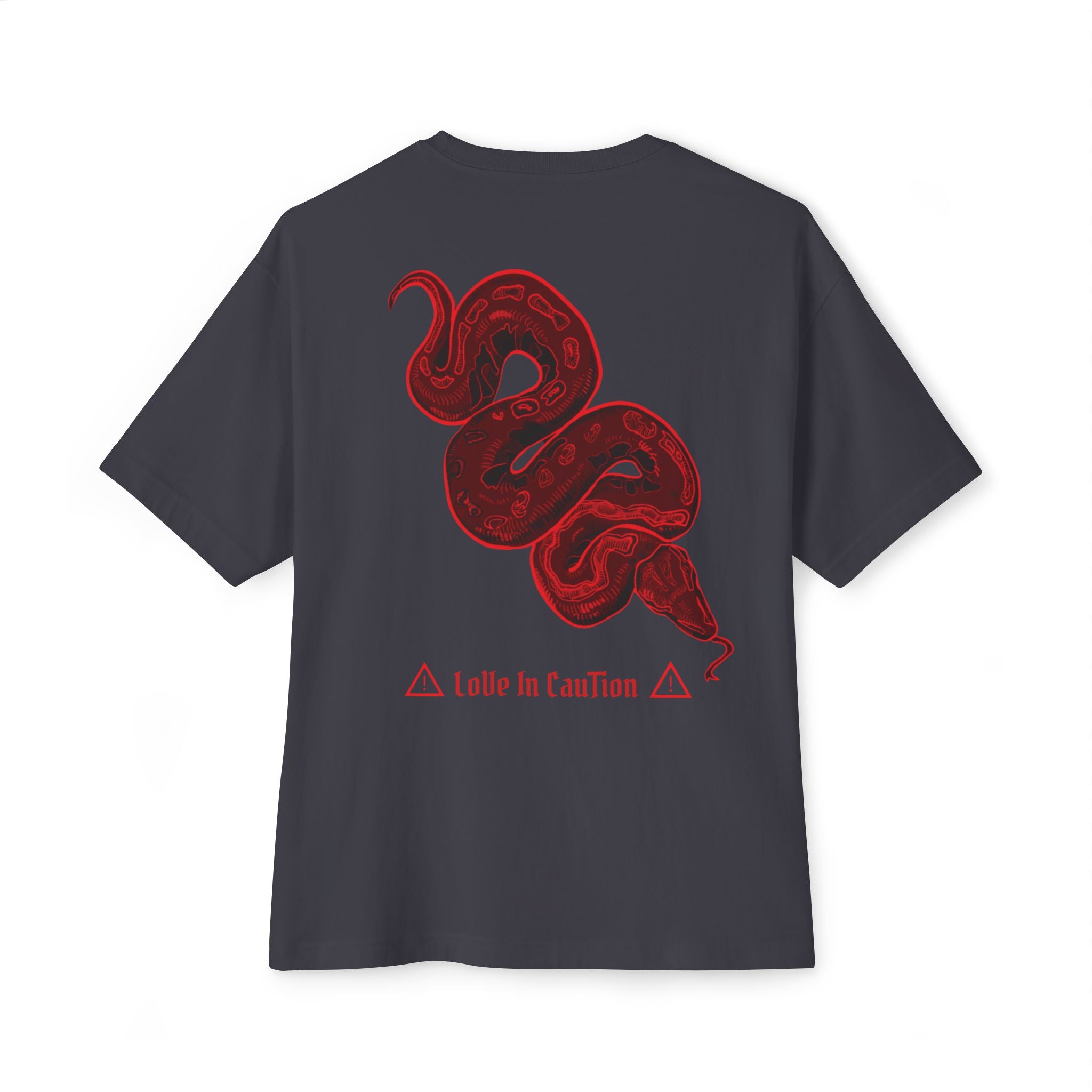 Boxy Tee — "A Little In Caution" Red Snake Graphic