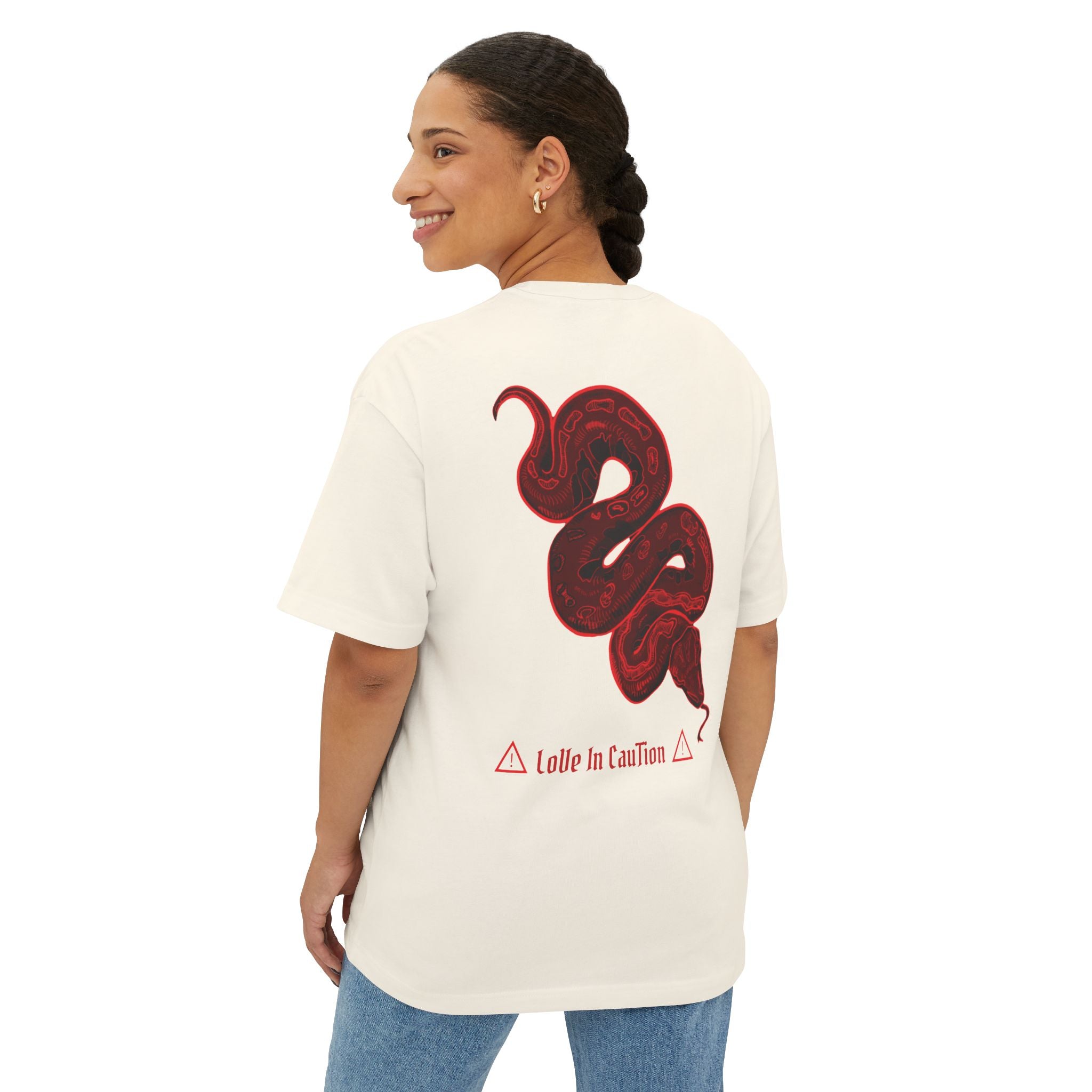 Boxy Tee — "A Little In Caution" Red Snake Graphic